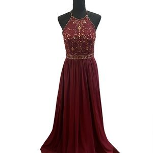 Chic Burgundy Halter Prom Dress